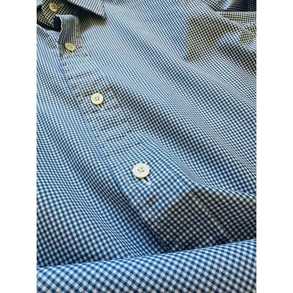 Tom Ford‎ Blue White Micro Check Dress Shirt 39 15.5 Luxury Cotton Tailored